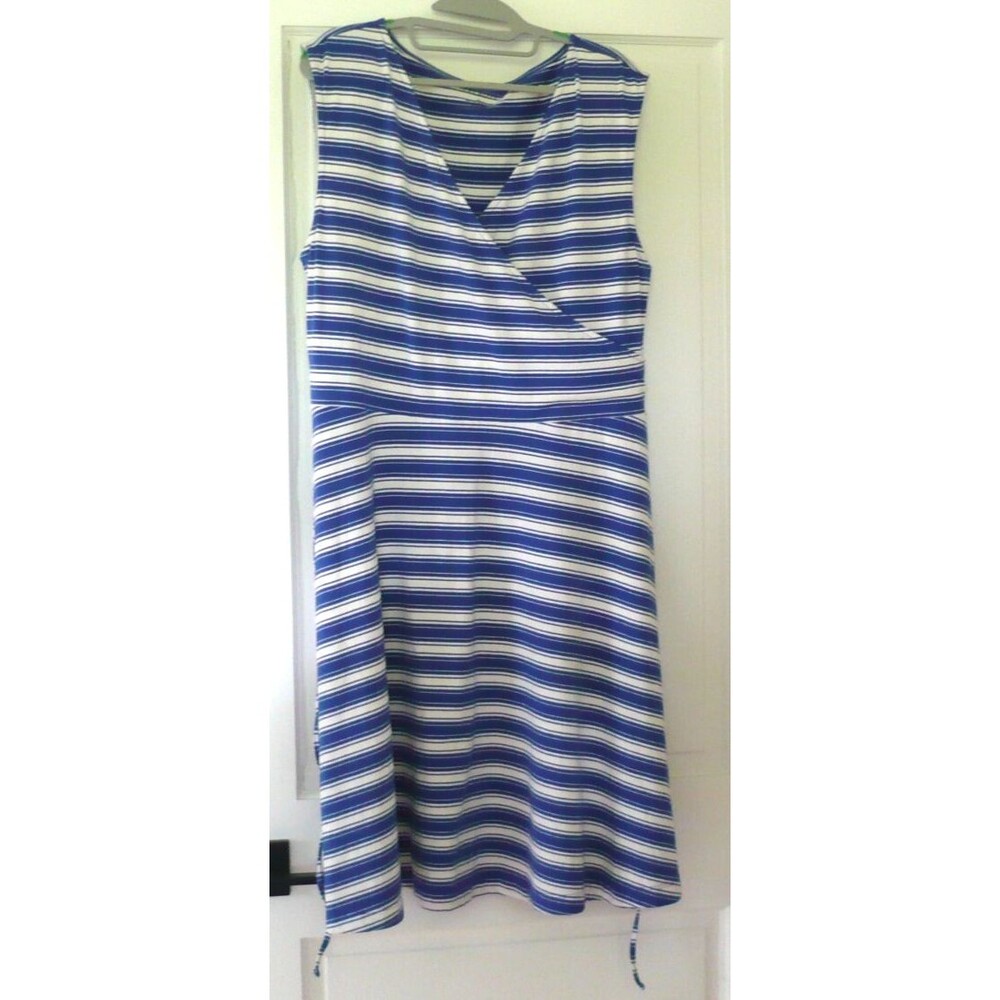Talbots Faux Wrap Dress Women Sz XL Striped Jersey Knit Sleeveless Comfortable - Picture 2 of 10